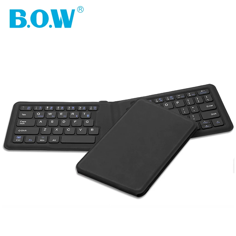 

B.O.W Wireless Bluetooth mini keyboard, Folding and pockets size thin keybord leather case for PC,Tablets and Smartphone