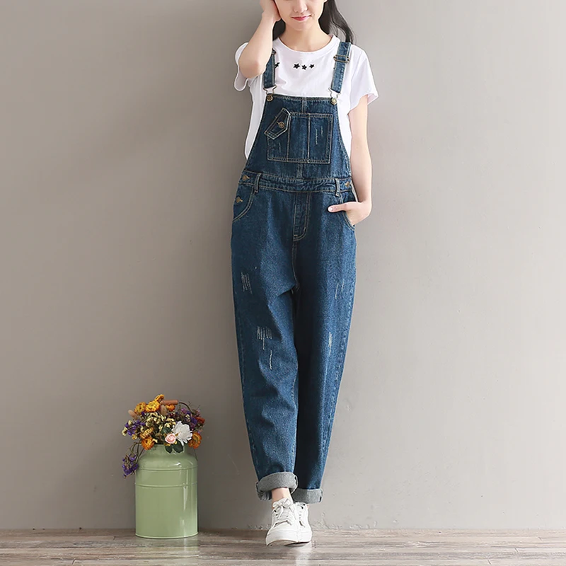 Autumn Women Denim Jumpsuit Plus Size Loose Casual Straight Bib Jeans Overalls Women Vintage Rompers Dark Blue Wide Leg Jumpsuit Autumn Women Denim Jumpsuit Plus Size Loose Casual Straight Bib Jeans Overalls Women Vintage Rompers Dark Blue Wide Leg Jumpsuit