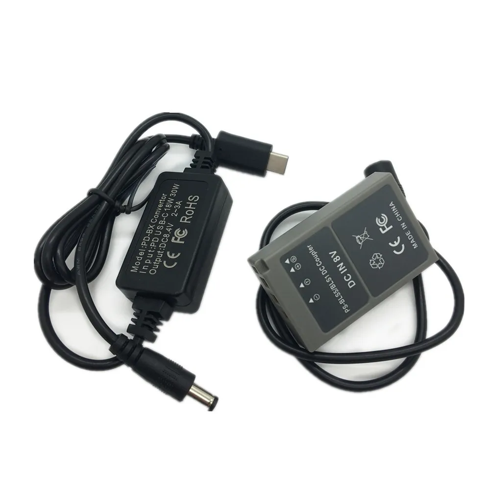 BLS-5 Dummy Battery + PD Type-C Adapter Charging Cable for Olympus E-P1 E-P2 E-P3 E-PL1 Power Bank as PS BLS5 BLS-50 BLS1 USB-C