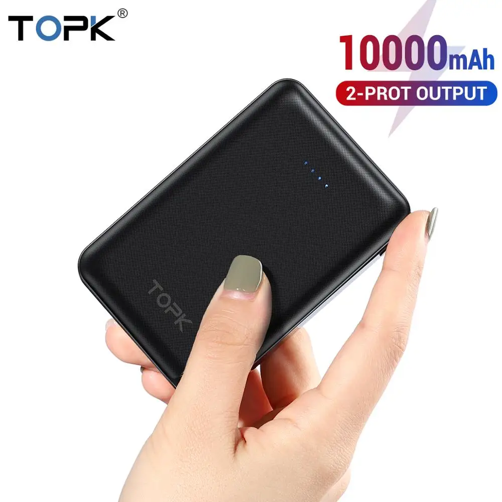 TOPK 10000 мАч Мини банк питания для iPhone Xiaomi huawei Dual USB портативный мобильный телефон внешний аккумулятор