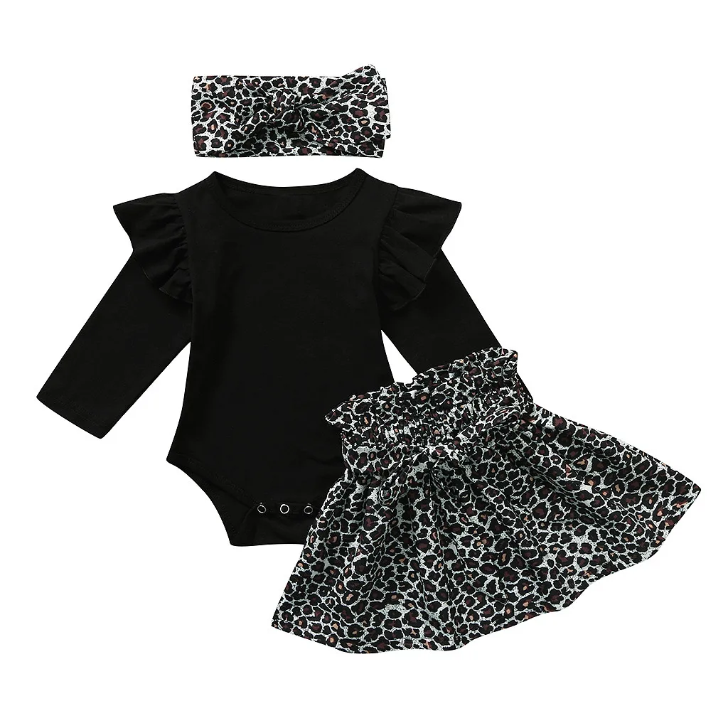 Newborn Baby Girl Clothes Set Bodysuits Tops+Leopard Skirt+Bow Headband New Born Baby Girl Outfit Cotton Toddler Kids Clothing