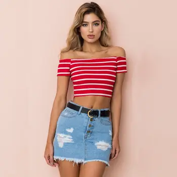 

Meihuida Summer Women Streetwear Sexy Casual Off Shoulder Tank Top Vest Blouse Crop Tops Slash Neck Striped Tee Tops