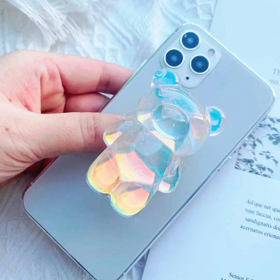 mobile holder 3D Cute Colorful Crystal Bear Grip Tok Korea Phone Holders Stand Griptok Socket For Phones Support Telephone iphone 13 Bracket mobile finger holder