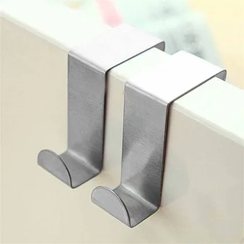 2Pcs Stainless Steel Door Hooks Hanging Kitchen Cabinet Clothes Hanger On Door Back Type Strong Practical Household Accessories