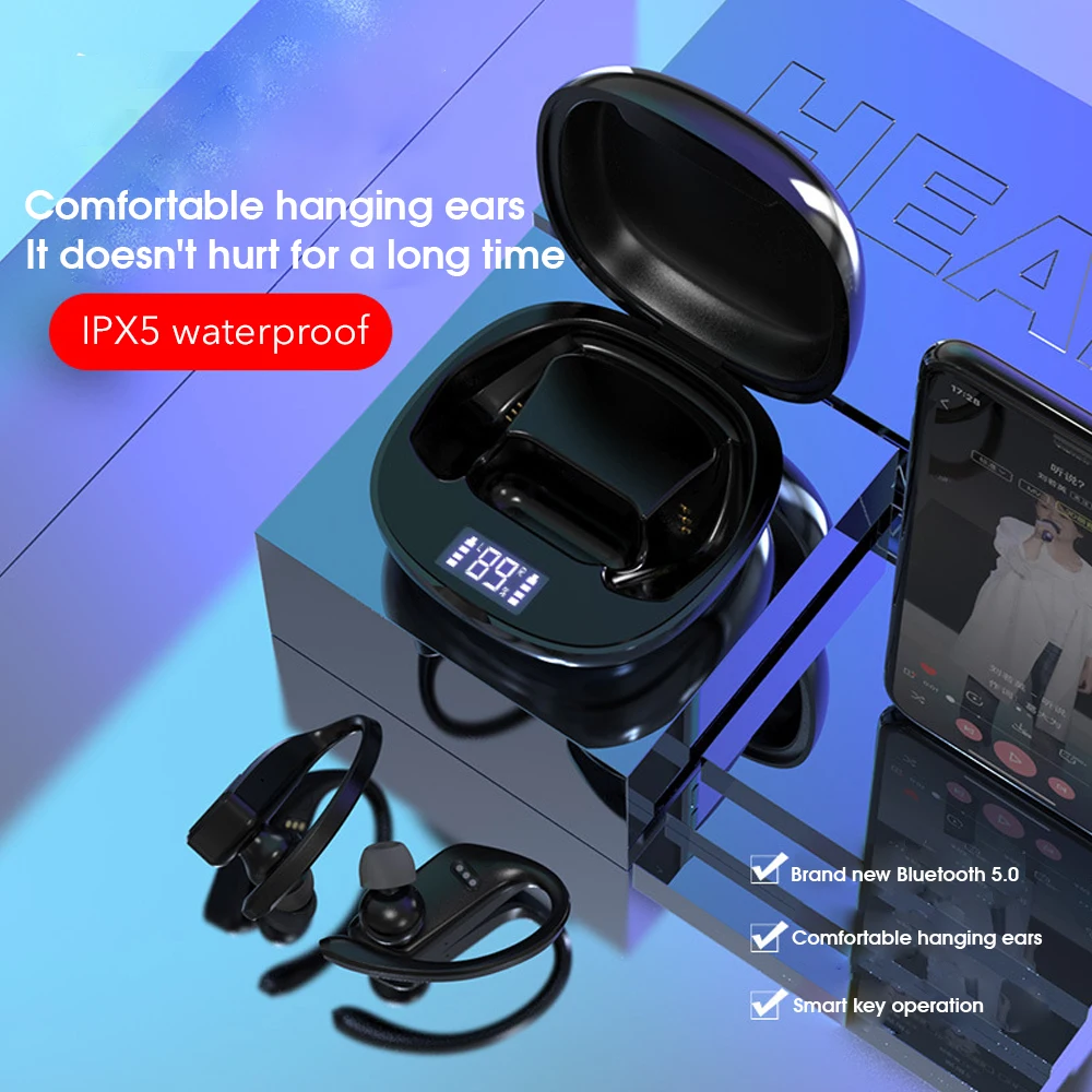 OLLIVAN, беспроводные Bluetooth 5,0, наушники с кнопкой управления, водонепроницаемые спортивные мини-наушники, светодиодный, цифровой дисплей, Prower