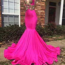 Африканская темнокожая Девушка длинное платье для выпускного вечера сексуальное с глубоким v-образным вырезом без спинки вышитое бисером ручной работы реальное изображение фуксия Русалка платье для выпускного вечера es