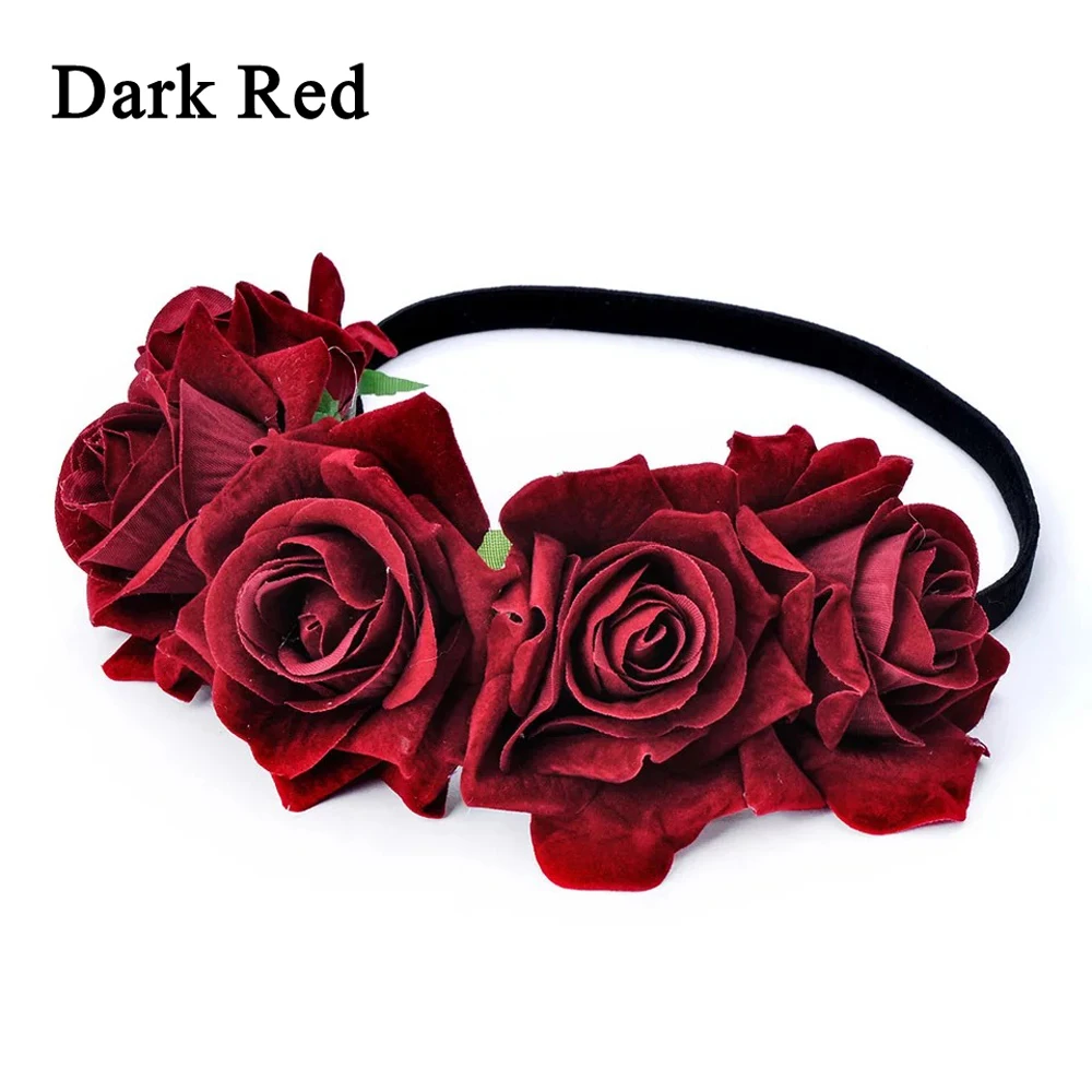 dark red 2 Богемная Женская модная повязка на голову с цветами для невесты, для свадебной вечеринки, головной убор для девушек, головной убор для пляжа, аксессуары для волос - Цвет: dark red 2