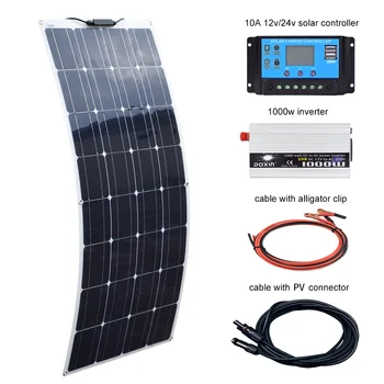 

BOGUANG 100W Solar Panel 12V 10A Controller and 110V or 220V 1000W Inverter Off Grid System with USB for Beginner for RV/boat