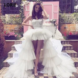 LORIE High Low Prom Dresses 2021 Sweetheart Tiered Tulle White Evening Gown Custom Made  Pageant Party Dress for Graduation