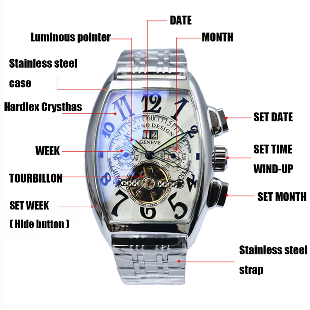  Tourbillon Skeleton Automatic Mechanical Mens Watches Top Brand Luxury Military Sport Watch Stainle