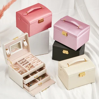 

Jewelry Box Drawer Storage Box Portable Dresser Makeup Storage Box Earrings Necklace Mirror Watch Storage Box
