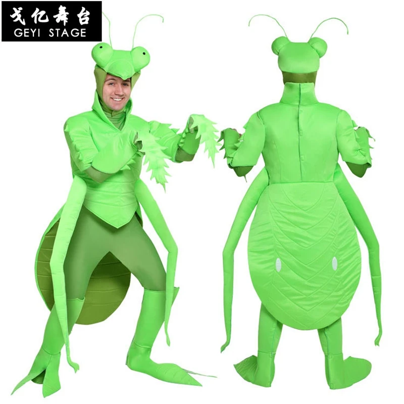 Хэллоуин Зеленый Крикет Mantis костюм насекомого с ножками для взрослых Для мужчин
