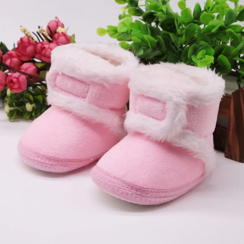 Теплые ботинки для новорожденных; зимние ботинки для малышей; обувь для маленьких девочек и мальчиков; меховые зимние ботиночки на мягкой подошве для детей 0-18 месяцев - Цвет: Pink-A