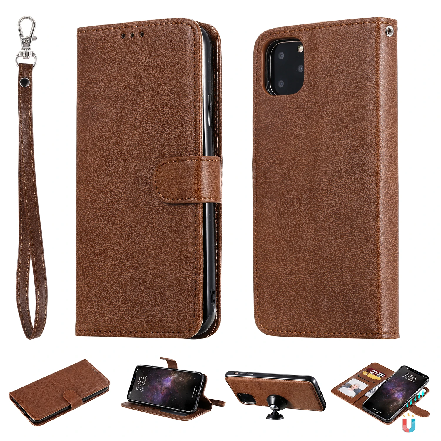 

Flip Case For Apple iPhone 11 Pro Max Magnetic 2 in 1 Business Leather Stand Wallet Detachable For iPhone XS Max XR X Cover