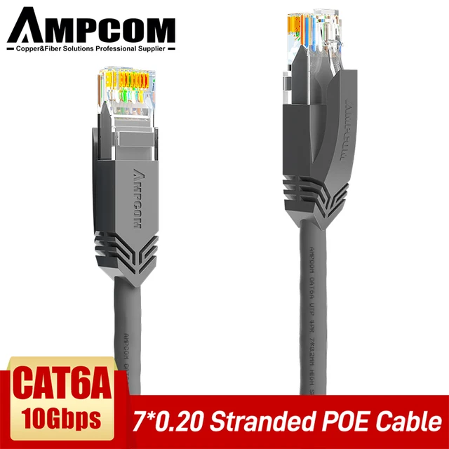 AMPCOM CAT6A Ethernet Cable 10Gbps RJ45 LAN Network Cable, High Speed Gaming UTP Patch 24AWG Strand Wire for Computer, PS5, Xbox UTP Gray