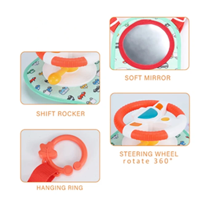 Baby Kids Eletric Simulation Steering Wheel Toy Driving Interactive Musical Educational Car Seat Back For Infant Boys Girls 3