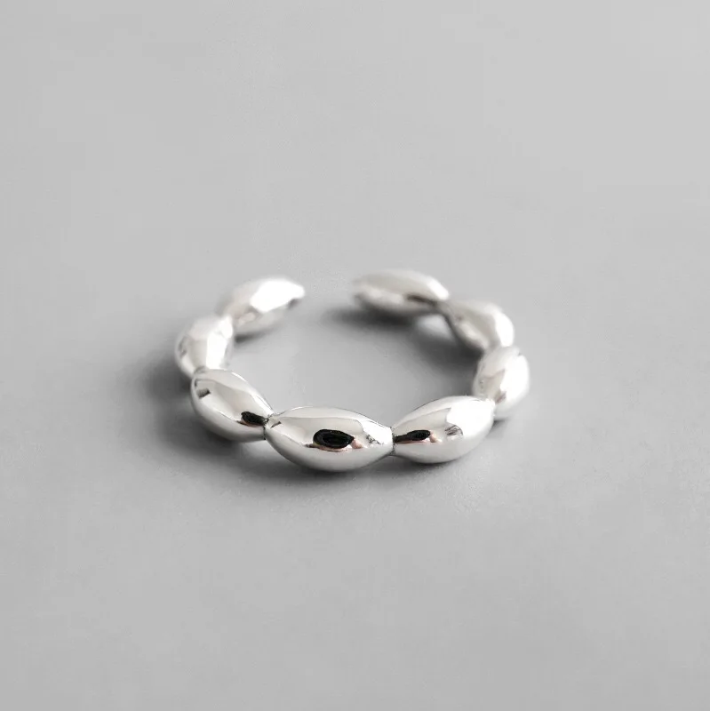 BFCLUB Silver Color Open Rings minimalist geometric beads smooth surface Adjustable Finger Rings Silver Jewelry - Image 2