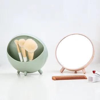 

Storage Holders Racks Storage Desktop Small Round Mirror Simple Dressing Round Portable Student Makeup Princess Desktop