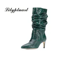 European and American style pointed toe plus size women's high stiletto heel retro pleated short boots women shoes 2020