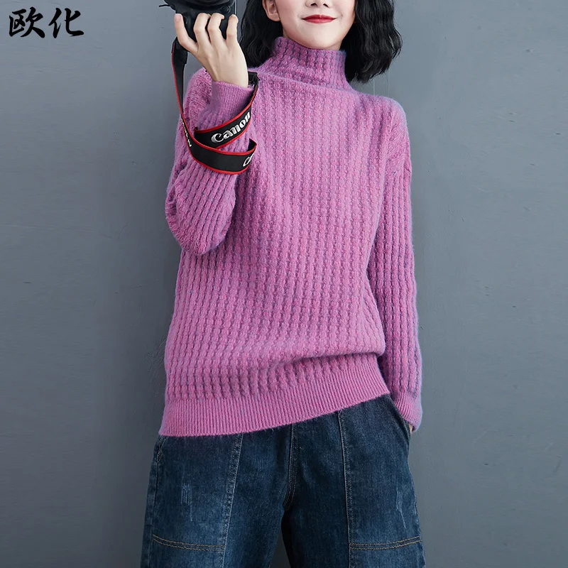 

Women Autumn Sweaters 2020 Winter New Plus Size Turtleneck Thick Knitting Sweater Woman Pullovers Warm Loose Female Sweater Tops