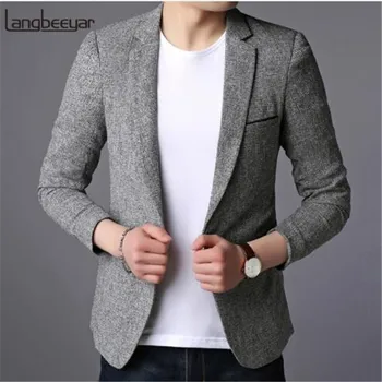 

2019 New Fashion Brand Blazer Jacket Men Single Button Slim Fit Suit Coat Korean Black Dress Jacket Party Casual Men Clothes