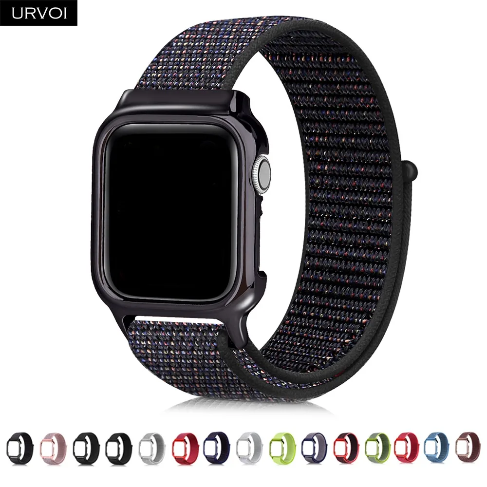 URVOI Спортивная петля для apple watch series 54 3 2 1 полоса светоотражающий ремешок для iwatch с корпусом ПК тканый нейлоновый дышащий ремешок