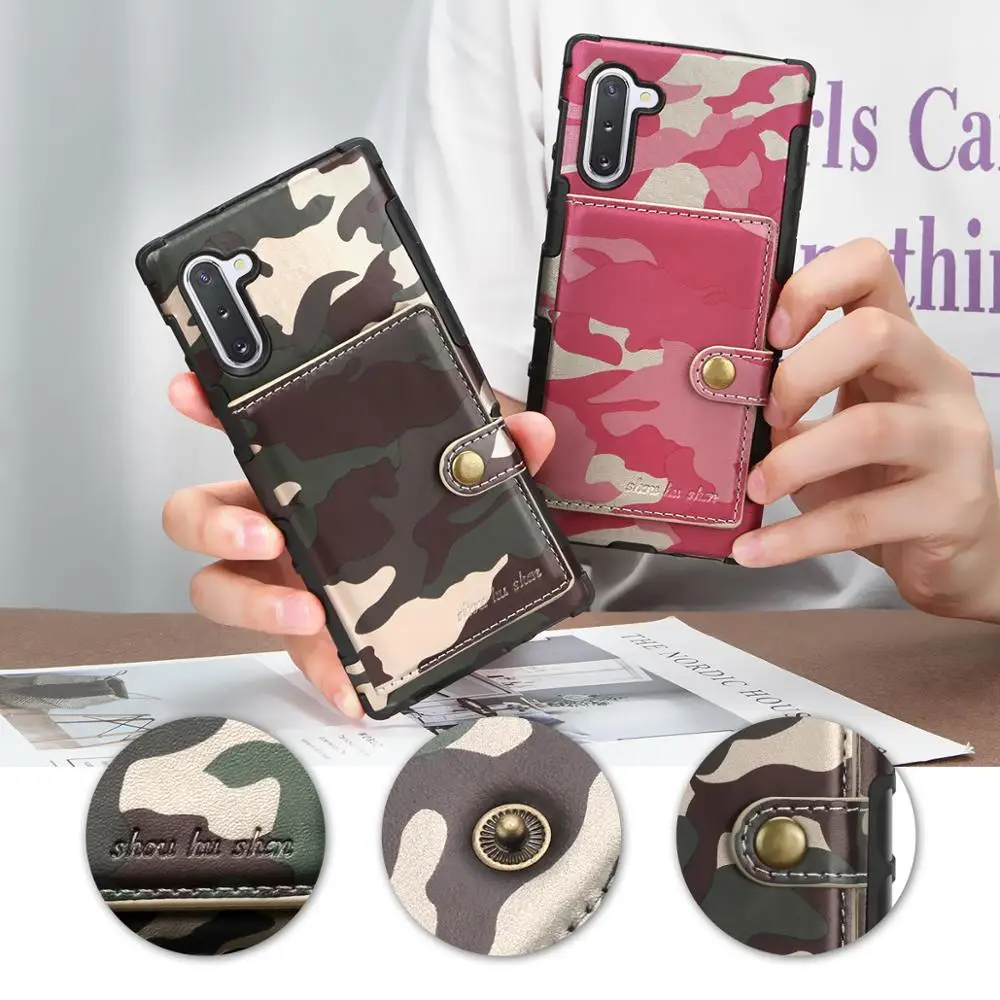 

Leather Camouflage Case For Samsung Galaxy Note10 Plus Case Luxury Wallet Card Holder Phone Cover For Samsung S10Plus 9 8 Case