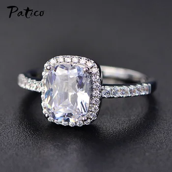 

Charm Big Square AAA Cubic Zircon 925 Sterling Silver Wedding Rings For Woman Elegant Party Finger Jewelry Girl Gift Bijoux