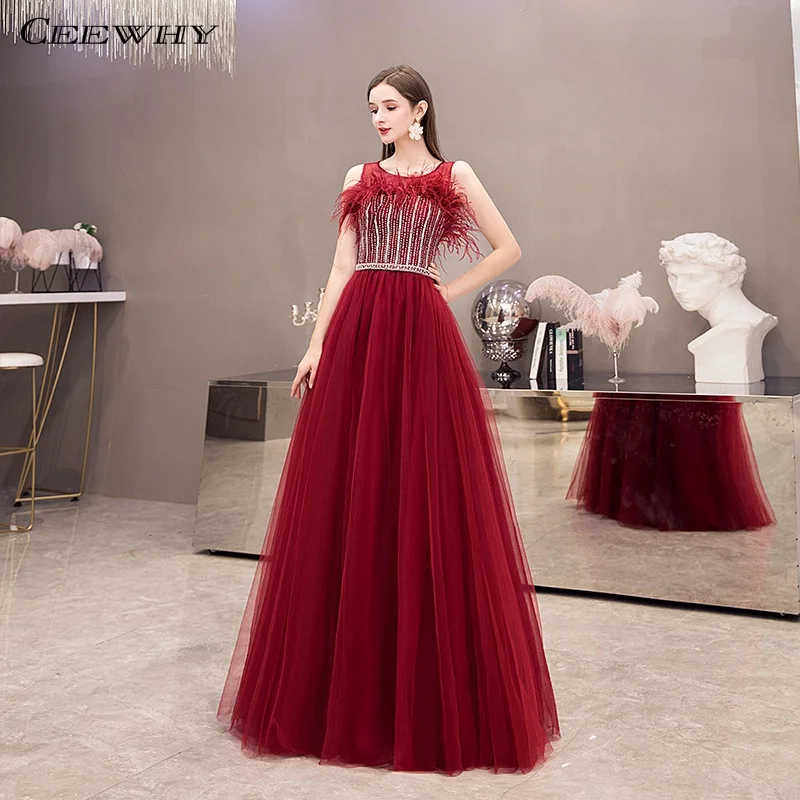 CEEWHY Vestido De Noche женское элегантное вечернее платье для банкета с кисточками и аппликацией из бисера, длинное вечернее платье, вечерние платья