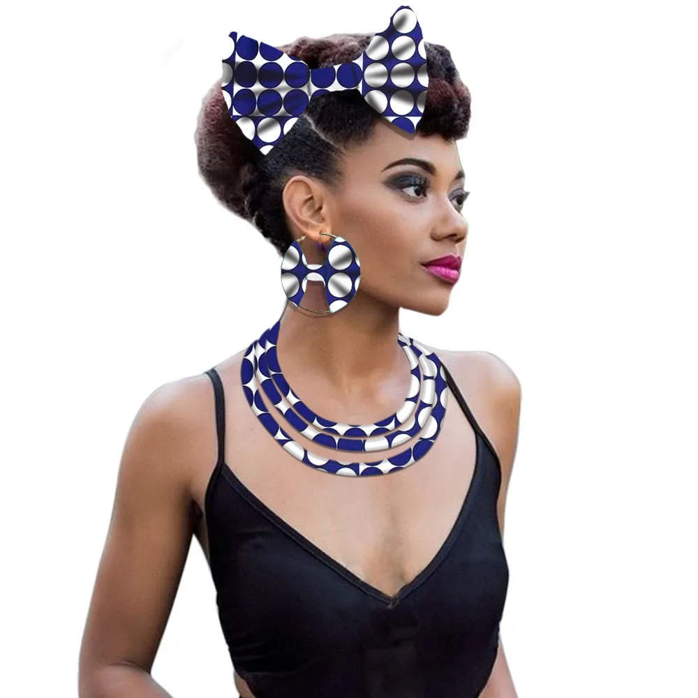 African collier necklace ethnic Nigerian fabric necklace Ankara jewelry necklace earring bow tie set (2)
