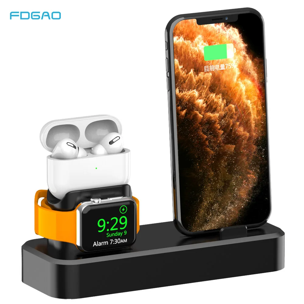 Силиконовый 3 в 1 зарядная док-станция для iPhone 11 X XR XS 8 7 6 Apple Watch Airpods Pro зарядное