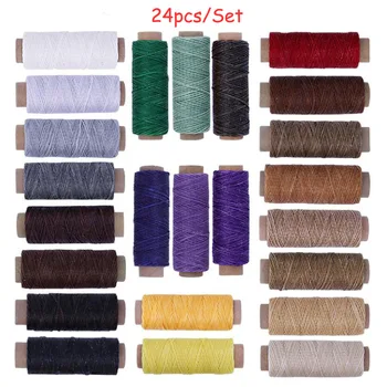 

24PCS 150D Leather Waxed Thread Cord for DIY Handicraft Tool 24Colors Hand Stitching Thread 50 Meters Flat Waxed Sewing Line