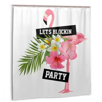 

CHARM HOME Hot Pink Flamingo Let's Blockin'party Shower Curtain Customized Bathroom Decorative Waterproof Polyester Curtains