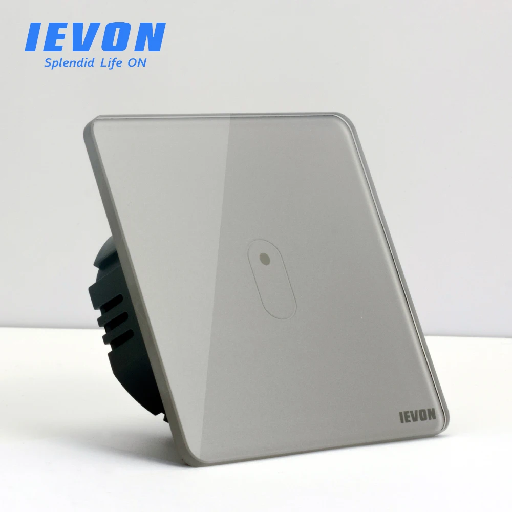 

IEVON Touch Switch EU standard Gray Crystal Glass Panel Touch Switch, AC220V, 1 Gang 1 Way, Light Wall Touch Screen Switch