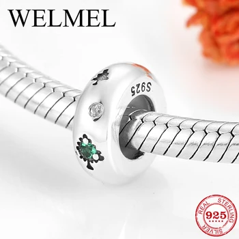 

925 Sterling Silver Green CZ Charms Christmas tree Spacer Stopper Beads Fit Women Original Necklace Bracelet beads Jewelry