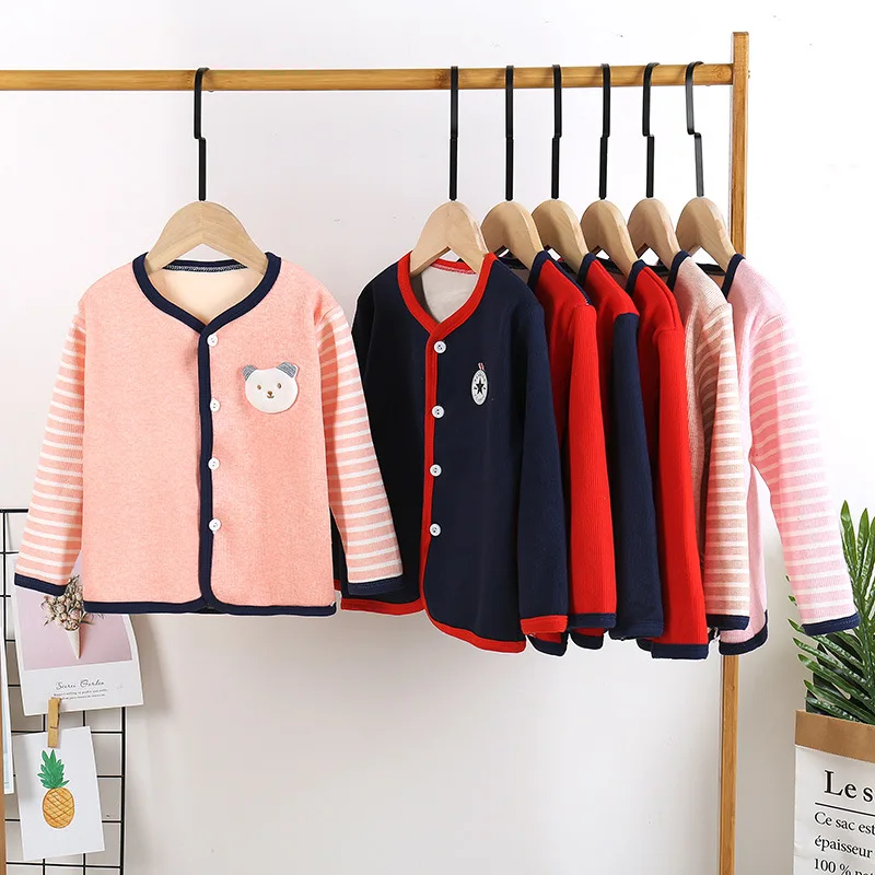 Children's Plus Velvet Warm Bottoming Shirt Long-sleeved Pajamas Tops One-piece Bottoming Underwear Sleepwear Baby