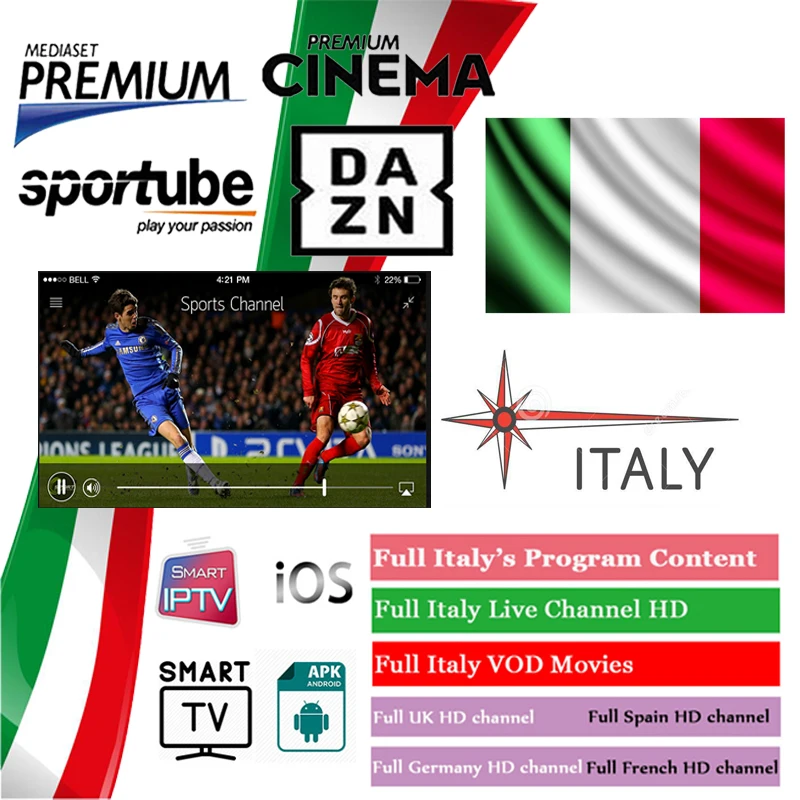 Итальянская IP tv подписка M3U для IP tv Italia поддержка tv box Enigma2 MAG Smart tv для Италии Французский Испанский Великобритания Германия h96 max ip tv