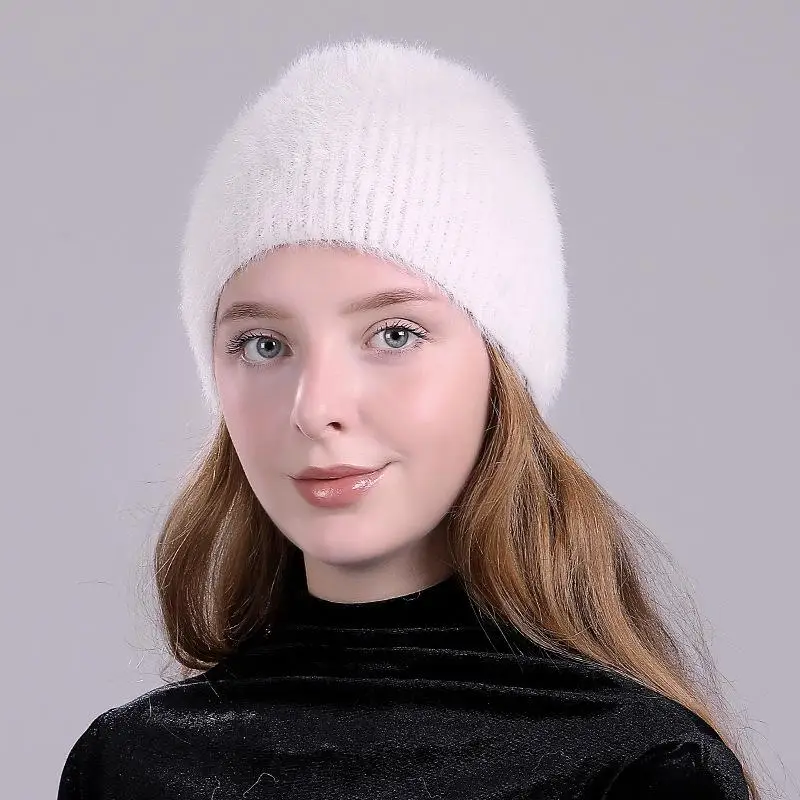 Модная кашемировая однотонная вязаная шапка женская s Beanie шапки для весны и зимы женские головные уборы Skullies теплая шапка бини для девочек - Цвет: Белый