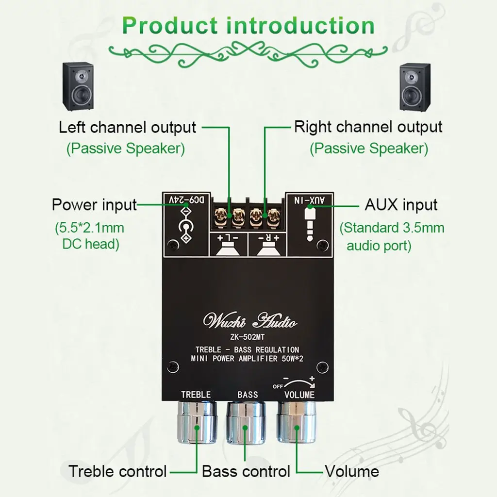 tone board baixo amp aux 12v 24v