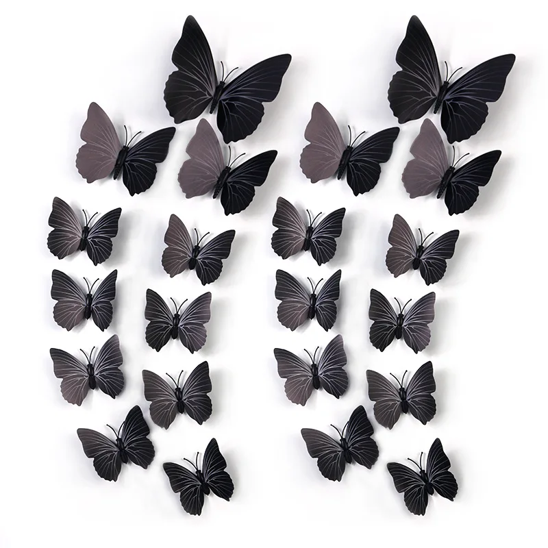 12pcs/Set Black Butterflies Wall Sticker Beautiful Beautiful Butterfly