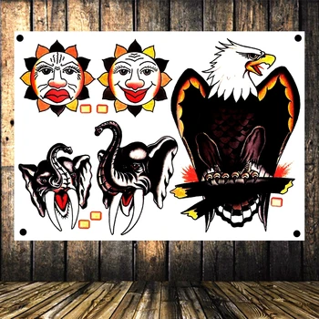 

Exaggerated Tattoo Diagram Vintage Flag Banner Poster Canvas Wall Sticker Wall Hanging Tapestry Print Art Wall Decoration E5