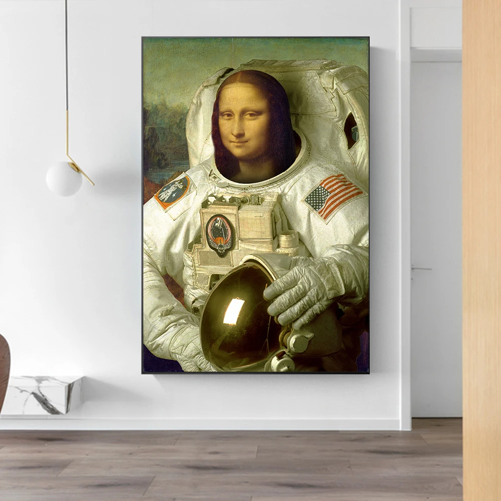 Fun Artwork Mona Lisa as an Astronaut Printed on Canvas