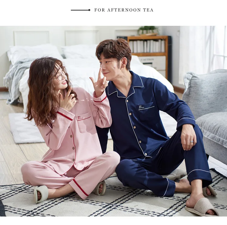 

Autumn and Winter New Lovers Home Wear Long Sleeve Trousers Sweet Cute Baby Lapel Pajamas Women Men Cotton Suit