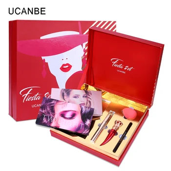 

UCANBE 6pcs/lot Festival Gift Box Aromas Eye Shadow Makeup Set 2 Eyeshadow Palette 1 Lipstick 1 Mascara 1 Eyeliner 1 Sponge