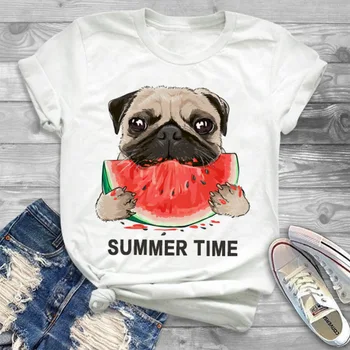

New creative women's summer clothing cool puppy eating watermelon graphics summer was thin and versatile top