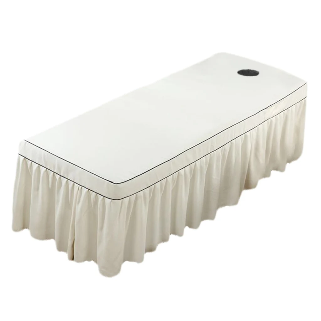 Beauty Face Bed Cover Massage Table Skirt Cotton Valance Sheet for Square Head Cosmetic Beds With Hole 75x31inch