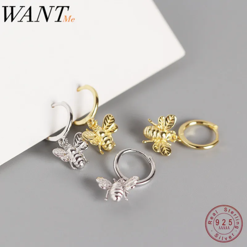 Женские серьги насекомые WANTME серебро 100% пробы аксессуары в богемном
