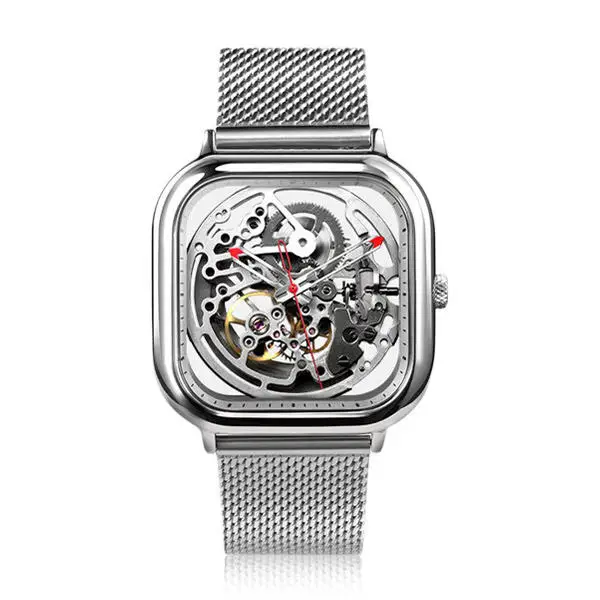 Оригинальные часы Xiaomi CIGA дизайн выдолбленные Механические часы деловые наручные часы из нержавеющей стали роскошные часы с ремешком подарок - Цвет: Серебристый