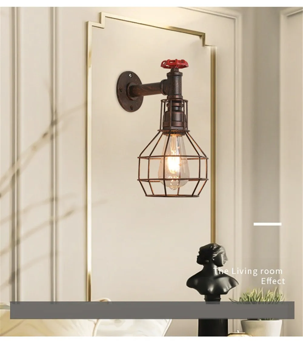 Industrial Water Pipe Light Vintage LED Wall Lamp Loft Edison Sconce Wall Lights Rust Iron Home Decor Lighting Retro Luminaire (12)