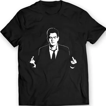 

DTG MKWTees Charlie Sheen Middle Finger T-Shirt Two and a Half Men Movie Tee